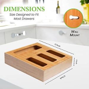 Bamboo Food Storage Bag Organizer for Kitchen Drawer Baggie Container Dispenser Food Storage Bag Holder for Sandwich - Nuts, Cookies & Snack Variety Size Bags, Compatible with Ziploc,Gallon