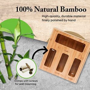 Bamboo Food Storage Bag Organizer for Kitchen Drawer Baggie Container Dispenser Food Storage Bag Holder for Sandwich - Nuts, Cookies & Snack Variety Size Bags, Compatible with Ziploc,Gallon