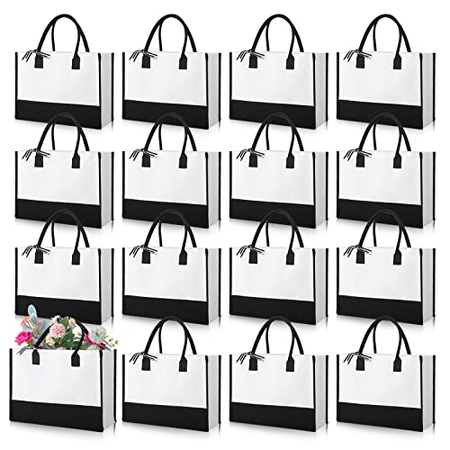 12 Pack Canvas Tote Bags Initial Classic Black and White Present Bag Personalized Canvas Beach Bag for Wedding, Birthday, Beach, Holiday