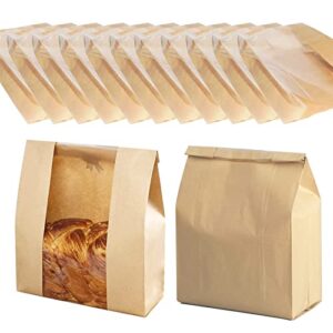 Bread Bags for Homemade Bread Large Paper Bakery Bag with Window for Baked Food Packaging Storage 50pcs Bread Storage Bags for Sourdough Loaf Cookie