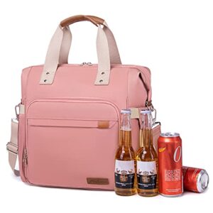 womens cooler bag 22qt collapsible pink soft sided car cooler, 36 can lunch cooler, large portable leakproof lunch tote bag wine cooler for school, travel, beach, camping, picnic, fishing, floating