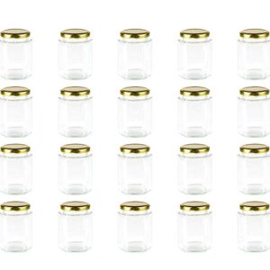 Encheng 10 oz Hexagon Jars,Clear Glass Jars With Lids(Golden),Mason Jars For Honey,Foods,Jams,Liquid,Herb Jars Spice Jars Canning Jars For Storage 20 Pack