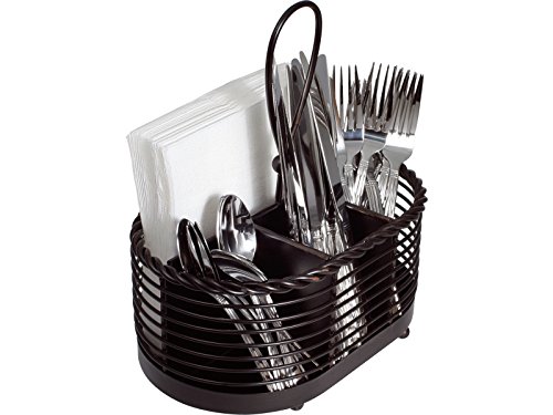 Gourmet Basics by Mikasa Rope Metal Tabletop Flatware and Napkin Picnic Caddy, 10", Antique Black