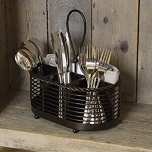 Gourmet Basics by Mikasa Rope Metal Tabletop Flatware and Napkin Picnic Caddy, 10", Antique Black