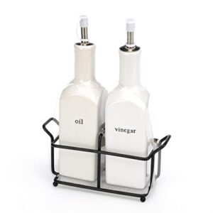 signature housewares oil & vinegar serve set in caddy, white