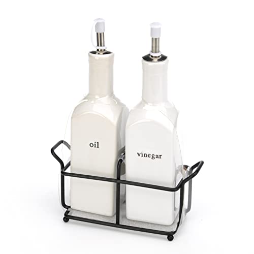 Signature Housewares Oil & Vinegar Serve Set in Caddy, White