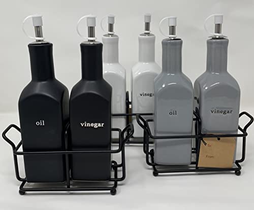 Signature Housewares Oil & Vinegar Serve Set in Caddy, White