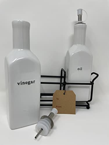 Signature Housewares Oil & Vinegar Serve Set in Caddy, White