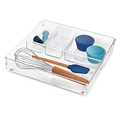 iDesign Linus Kitchen Drawer Organizer for Silverware, Spatulas, Gadgets - 12" x 12" x 2", Clear