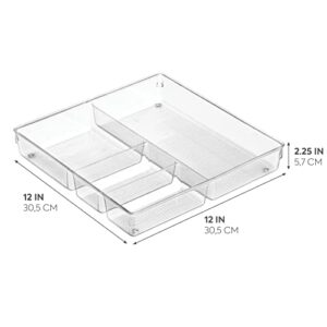 iDesign Linus Kitchen Drawer Organizer for Silverware, Spatulas, Gadgets - 12" x 12" x 2", Clear