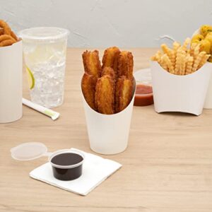 Restaurantware Bio Tek 12 Ounce French Fry Containers, 100 Disposable Charcuterie Cups - Incline Design, Round, White Paper French Fry Cups, Stackable, For Waffles, Chips, or Popcorn