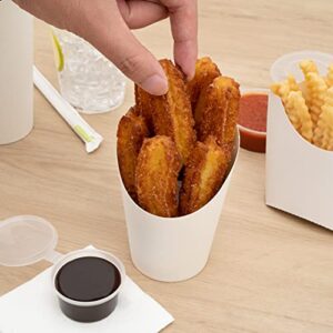 Restaurantware Bio Tek 12 Ounce French Fry Containers, 100 Disposable Charcuterie Cups - Incline Design, Round, White Paper French Fry Cups, Stackable, For Waffles, Chips, or Popcorn