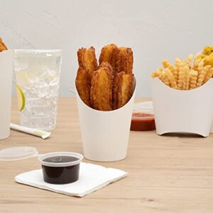 Restaurantware Bio Tek 12 Ounce French Fry Containers, 100 Disposable Charcuterie Cups - Incline Design, Round, White Paper French Fry Cups, Stackable, For Waffles, Chips, or Popcorn