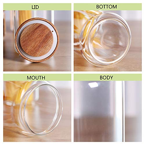 Glass Canisters Set of 5 for the kitchen, Glass Storage Container jars with Airtight Acacia Lid for Coffee Beans, Flour, Sugar, Rice and Spaghetti and etc