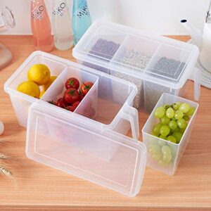 minesign plastic storage containers square handle food storage organizer boxes with lids for refrigerator fridge cabinet desk (set of 2 organizers with lid and 6 removable bins)