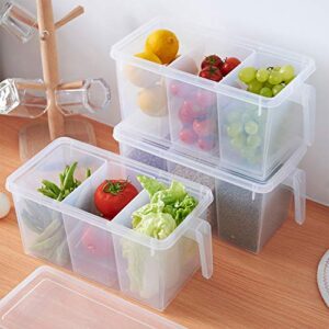 MineSign Plastic Storage Containers Square Handle Food Storage Organizer Boxes with Lids for Refrigerator Fridge Cabinet Desk (Set of 2 Organizers with Lid and 6 Removable Bins)