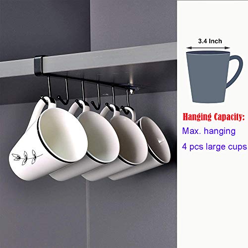 AliCH 2pcs Mug Hooks Under Cabinet Mug Holder Rack,Nail Free Adhesive Coffee Cups Holder Hanger for Cups/Kitchen Utensils/Ties Belts/Scarf/Keys Storage, Fit for 0.8inch Thickness Shelf or Less (BLA)