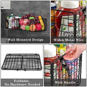 X-cosrack Foldable Cabinet Wall Mount Metal Wire Basket Organizer Pantry Basket with Handles - 4 Pack -12" x 9" X 6", Food Storage Mesh Bin for Kitchen Bathroom Laundry Closet Garage Patent Design