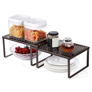 SONGMICS Cabinet Shelf Organizer, Stackable, Expandable, Set of 4 Metal Kitchen Counter Shelves, Brown UKCS06BR