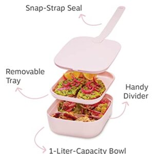 W&P Porter Lunch Box, 3 Compartment Bento Box Style Portable Adult Lunch Box with Snap Strap- Food Container, BPA Free, Dishwasher and Microwave Safe, Blush, Medium