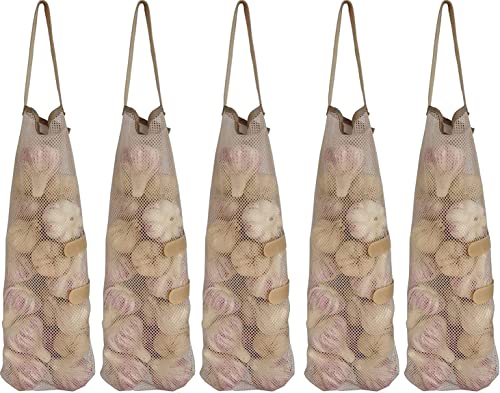 AHYUAN Hanging Mesh Storage Bags 5 Pack Onion Bags Mesh Garlic Net Bags Potatoes Bags Long and Large Reusable Net Storage Produce Bags for Fruit Veggies Garbage Bag for Home RV Camper Storage