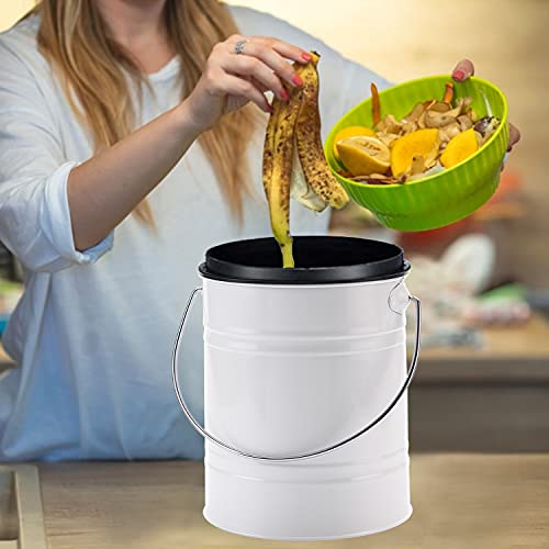 Compost Bin for Kitchen Counter, LALASTAR Small Metal Compost Bin Indoor Kitchen Sealed with Lid for Food Waste, Countertop Composter Container, White, 1 Gallon