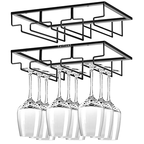 Wine Glass Holder Under Cabinet,2 Pack Wine Stemware Holder,Wine Glass Rack,3 Rows Black Metal Wine Glasses Hanger,Wine Glass Holder Storage Under Shelf,Wine Glass Rack for Kitchen Bar