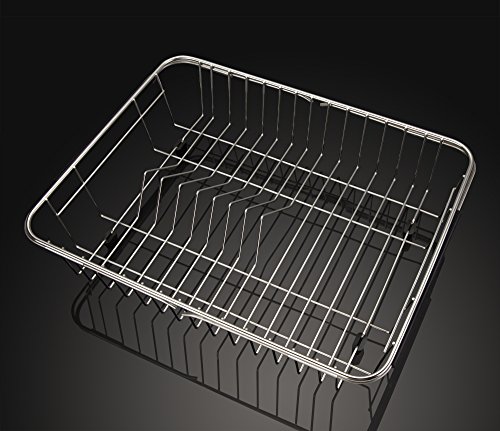 iPEGTOP Expandable Dish Drying Rack with Rustproof Stainless Steel Utensil Cutlery Holder, Over Sink Dish Rack Basket Shelf, Dish Drainer in Sink or On Counter