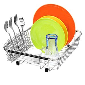 iPEGTOP Expandable Dish Drying Rack with Rustproof Stainless Steel Utensil Cutlery Holder, Over Sink Dish Rack Basket Shelf, Dish Drainer in Sink or On Counter