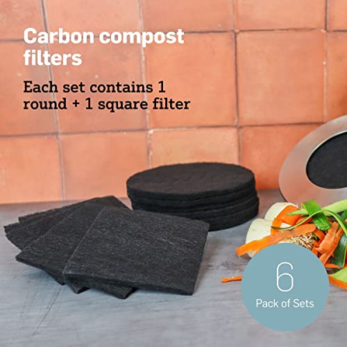 12 Pack Epica Charcoal Filter Replacement for Countertop Compost Bin | Kitchen Compost Bin Filter | 2-in-1 Compost Bucket Filter Removes Odors | Compost Filter, 6.5”