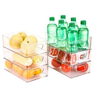 cq acrylic stackable refrigerator organizer bins,6 pack clear kitchen organizer container bins with handles for pantry,cabinets,shelves,drawer, fridge bpa free