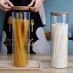 Large Glass storage Jars Set of 3,Glass Food Storage Jars with Bamboo Lids,Glass Kitchen Canister Set for Spaghetti,Pasta,Flour,Coffee Beans,Cereal,Rice(67 OZ)