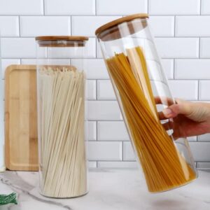 Large Glass storage Jars Set of 3,Glass Food Storage Jars with Bamboo Lids,Glass Kitchen Canister Set for Spaghetti,Pasta,Flour,Coffee Beans,Cereal,Rice(67 OZ)