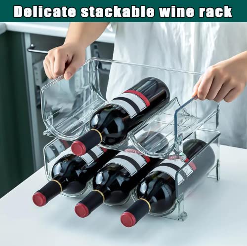 Water Bottle Organizer - Stackable Water Bottle Holder - Plastic Wine Bottle Storage Rack for Cabinet, Refrigerator, Kitchen Countertops, Soda Can Organizer, BPA Free, Clear, 2 Packs