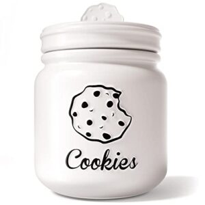 airtight cookie jar – 6″w x 8″h matte white ceramic cookie jars for kitchen counter – large cookie jar with airtight lids – farmhouse cookie jar airtight lid – big cookie containers with lids airtight