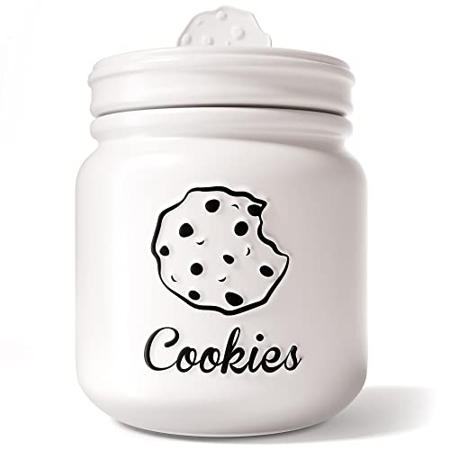 Airtight Cookie Jar - 6"W x 8"H Matte White Ceramic Cookie Jars for Kitchen Counter - Large Cookie Jar with Airtight Lids - Farmhouse Cookie Jar Airtight Lid - Big Cookie Containers with Lids Airtight