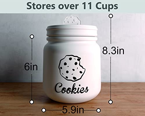 Airtight Cookie Jar - 6"W x 8"H Matte White Ceramic Cookie Jars for Kitchen Counter - Large Cookie Jar with Airtight Lids - Farmhouse Cookie Jar Airtight Lid - Big Cookie Containers with Lids Airtight