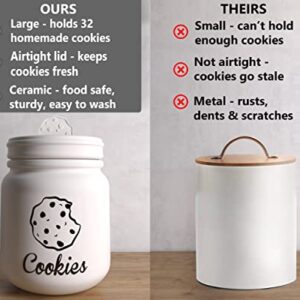 Airtight Cookie Jar - 6"W x 8"H Matte White Ceramic Cookie Jars for Kitchen Counter - Large Cookie Jar with Airtight Lids - Farmhouse Cookie Jar Airtight Lid - Big Cookie Containers with Lids Airtight