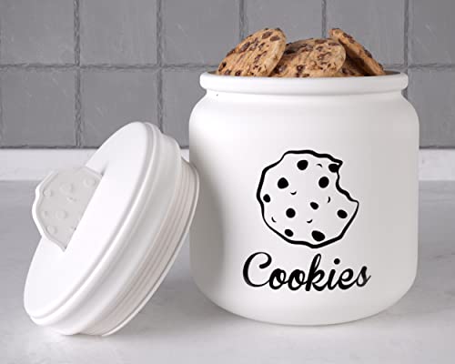 Airtight Cookie Jar - 6"W x 8"H Matte White Ceramic Cookie Jars for Kitchen Counter - Large Cookie Jar with Airtight Lids - Farmhouse Cookie Jar Airtight Lid - Big Cookie Containers with Lids Airtight