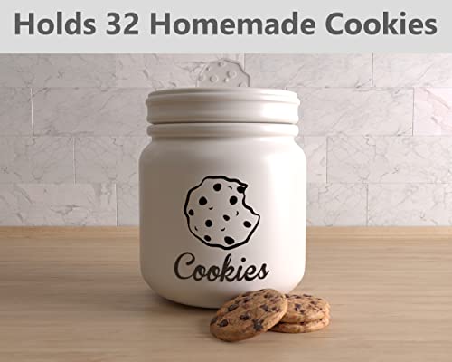 Airtight Cookie Jar - 6"W x 8"H Matte White Ceramic Cookie Jars for Kitchen Counter - Large Cookie Jar with Airtight Lids - Farmhouse Cookie Jar Airtight Lid - Big Cookie Containers with Lids Airtight