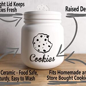 Airtight Cookie Jar - 6"W x 8"H Matte White Ceramic Cookie Jars for Kitchen Counter - Large Cookie Jar with Airtight Lids - Farmhouse Cookie Jar Airtight Lid - Big Cookie Containers with Lids Airtight