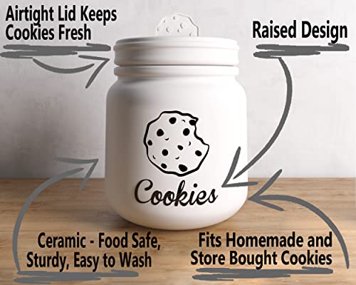 Airtight Cookie Jar - 6"W x 8"H Matte White Ceramic Cookie Jars for Kitchen Counter - Large Cookie Jar with Airtight Lids - Farmhouse Cookie Jar Airtight Lid - Big Cookie Containers with Lids Airtight