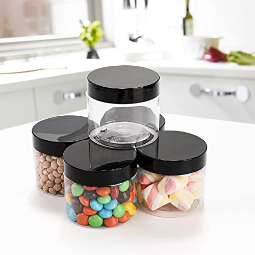 Tosnail 30 Pack 4 oz Clear Plastic Jars with Black Lids Leak-Proof Round Food Safe Storage Containers for Kitchen Use, Beauty Products, Slime, Spices and More