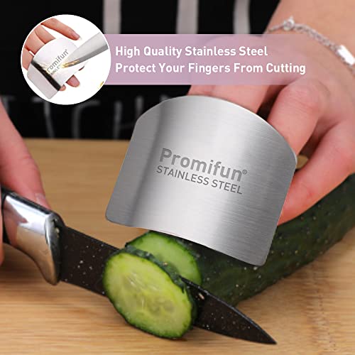 Promifun Finger Guards for Cutting, 4 Pcs Stainless Steel Finger Protector for Cutting Food, Knife Guard, Chopping Protector for Dicing and Slicing in Kitchens