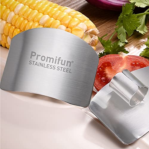 Promifun Finger Guards for Cutting, 4 Pcs Stainless Steel Finger Protector for Cutting Food, Knife Guard, Chopping Protector for Dicing and Slicing in Kitchens