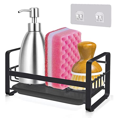 TWORIDER Kitchen Sink Caddy Sponge Holder,304 Stainless Steel Sink Caddy Sponge Holder Kitchen Sink Organizer,Sponge Holder For Kitchen Sink with Removable Drain Tray,Not Including Dispenser and Brush