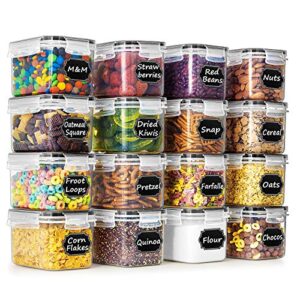 airtight food storage containers, wildone cereal & dry food storage container set of 16 [0.8l /3.38 cups] for sugar, flour and baking supplies, leak-proof & bpa free, with 20 labels & 1 marker