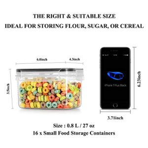 Airtight Food Storage Containers, Wildone Cereal & Dry Food Storage Container Set of 16 [0.8L /3.38 Cups] for Sugar, Flour and Baking Supplies, Leak-proof & BPA Free, with 20 Labels & 1 Marker