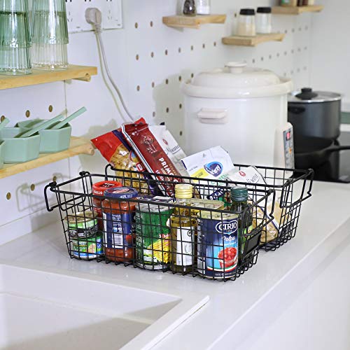 4 Pack [ XL Large ] STACKABLE Wire Baskets for Organizing - Pantry Storage and Organization Metal Bins for Produce, Food, Fruit - Kitchen Bathroom Closet Cabinet, Countertop, Under Sink Organizer