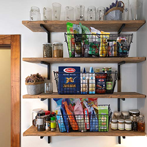 4 Pack [ XL Large ] STACKABLE Wire Baskets for Organizing - Pantry Storage and Organization Metal Bins for Produce, Food, Fruit - Kitchen Bathroom Closet Cabinet, Countertop, Under Sink Organizer